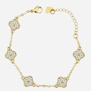 18K Gold Filled Iced Out Dainty Mini Clover Bracelet ~ Brand New